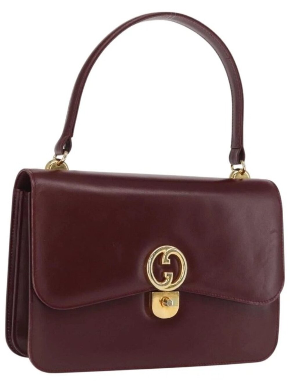 GUCCI Hand Bag Leather Bordeaux Gold Auth ep13170